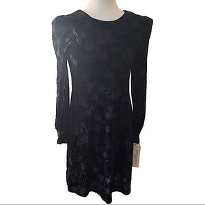 NWT Calvin Klein Black velvet with floral print long sleeve dress